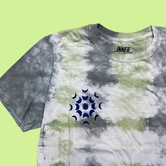 Inner Thoughts Blue/Grey and Green Tie Dye Manifest It Moon Phases Tee Shirt - Picture 4 of 4